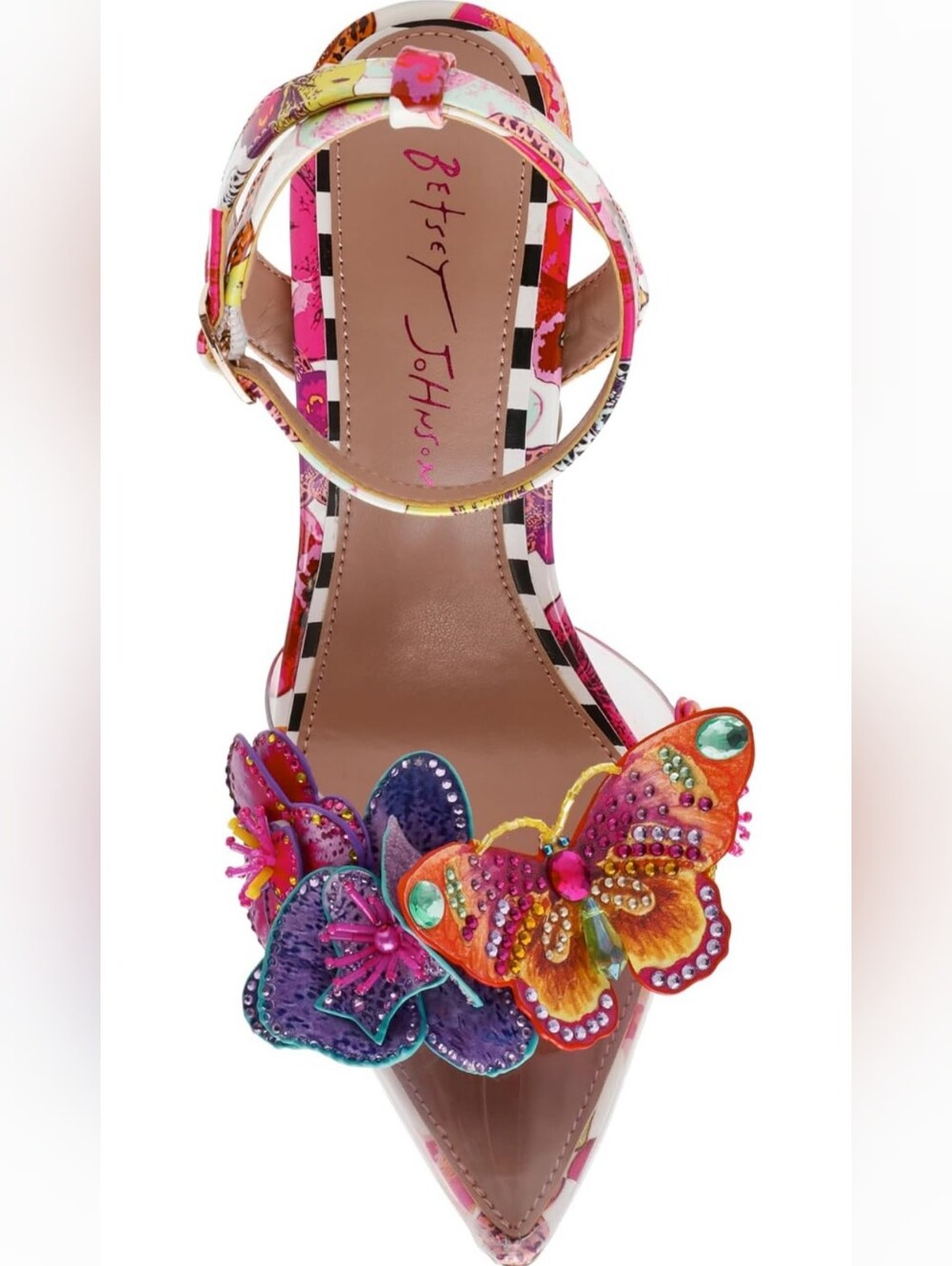 Betsey Johnson Chelsie 3D Floral Sandal Sculpted Block Heel Pointed Toe 9.5 - Picture 2 of 7